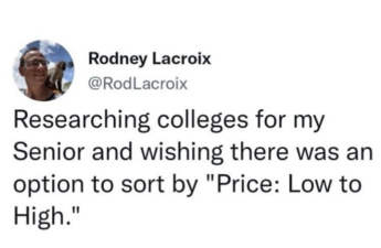 Tweet of a dad struggling to sort through colleges